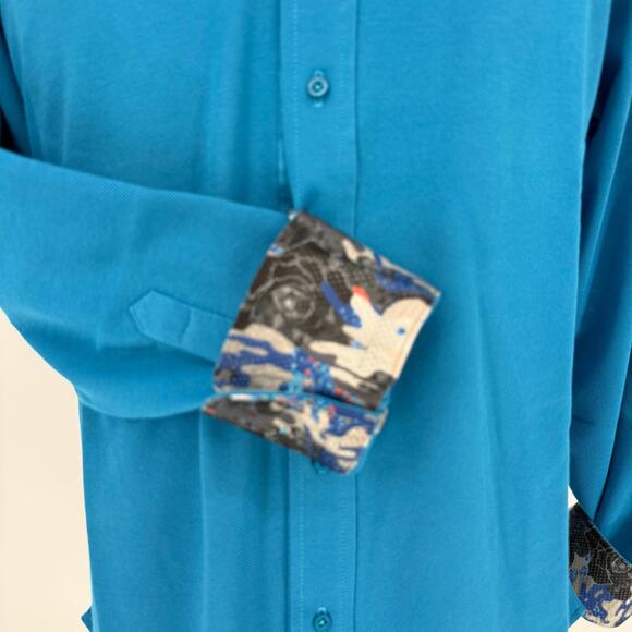 Robert Graham Casual Button Front Long Sleeve Shirt Solid Marine Blue M - Picture 2 of 10